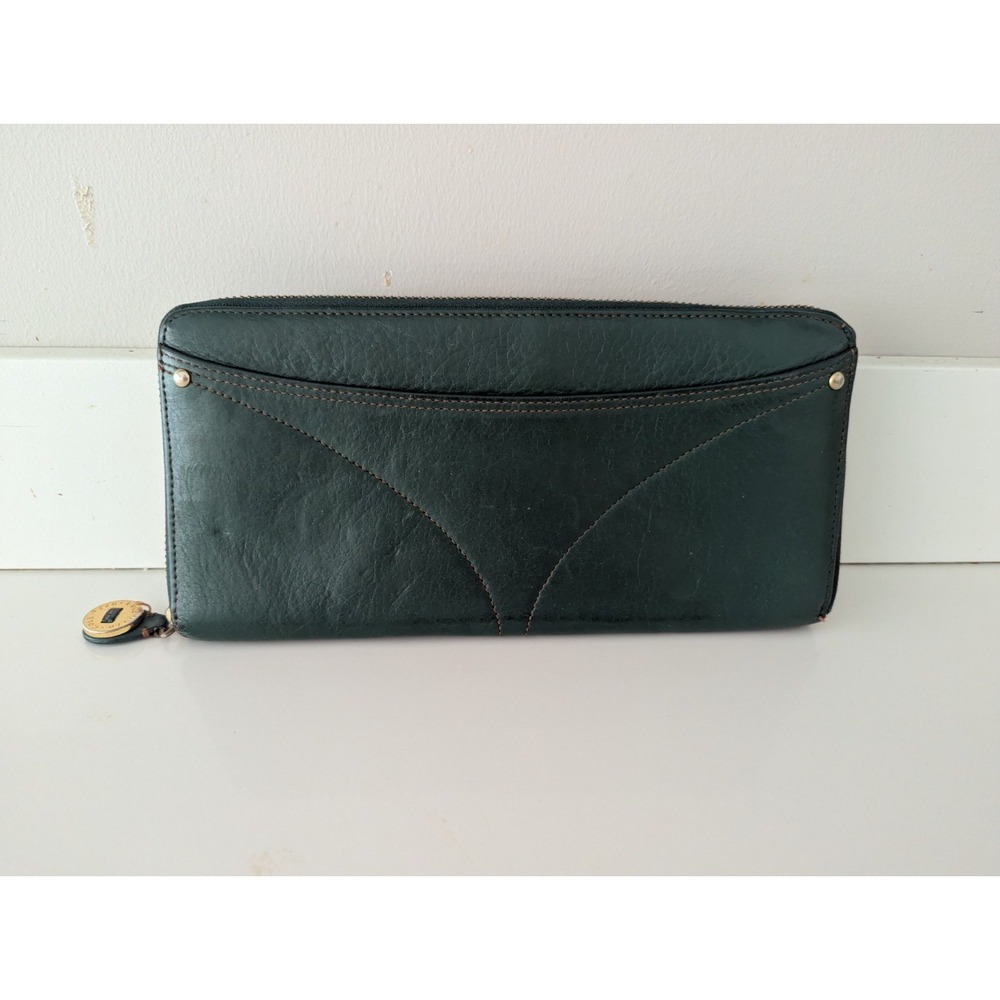 Vintage Y2k Cole Haan Women's Large 10" Zip Around Clutch Wallet Green Leather